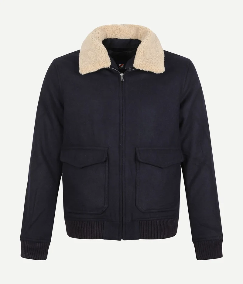 Suitable pilot jas melton wol donkerblauw
