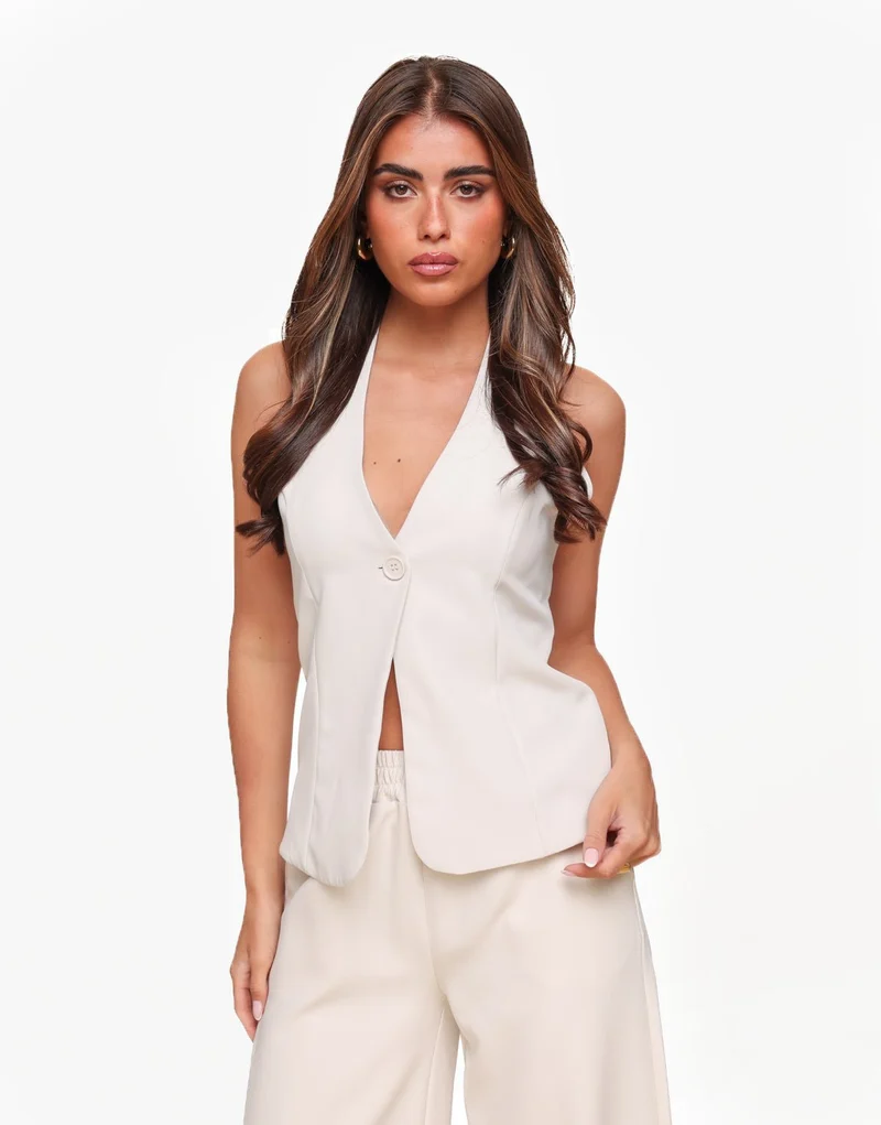 Beige Lage Halter - Gilet