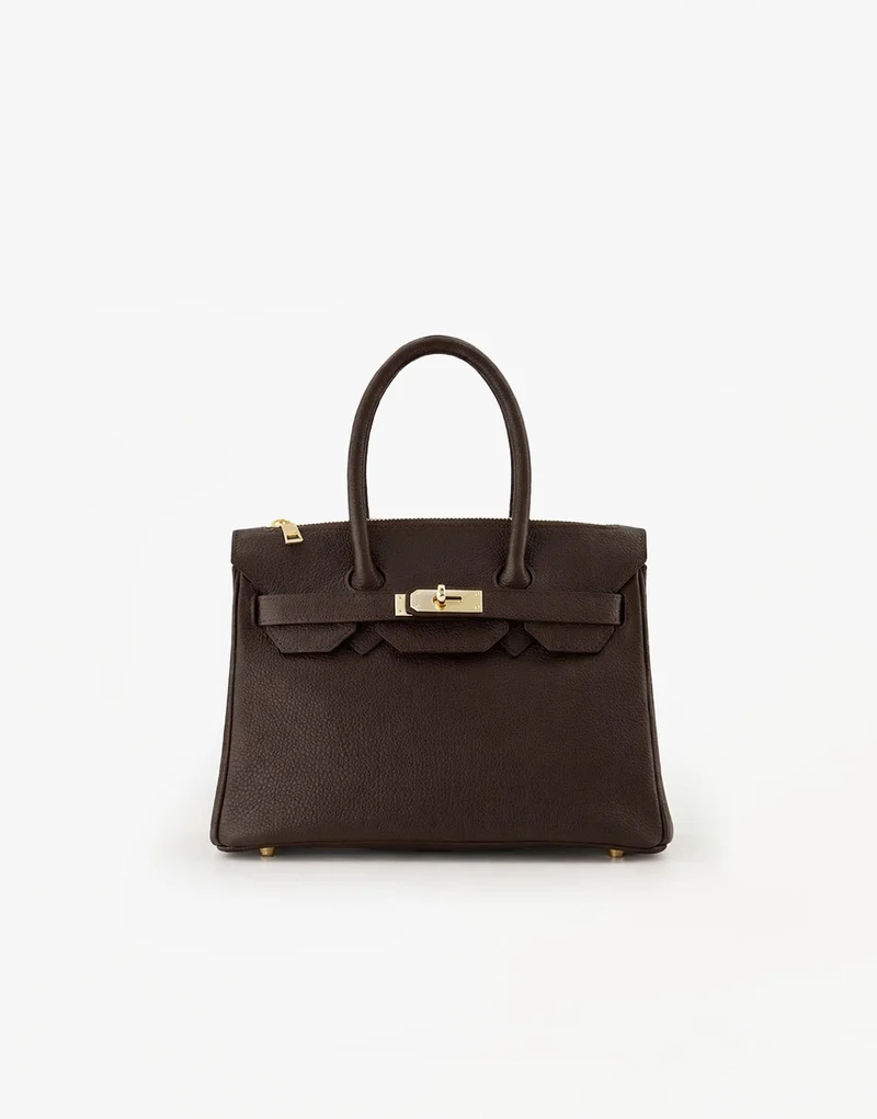 Donkerbruine Middel Gouden Details - Tas