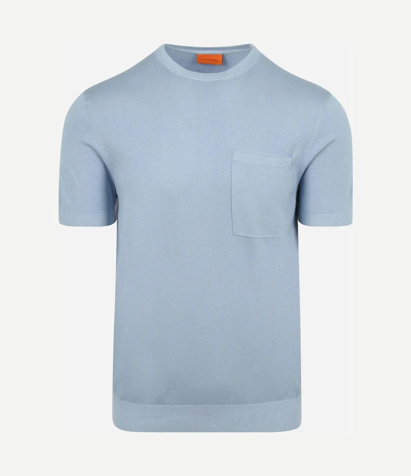 Knitted t-shirt pocket compact lichtblauw