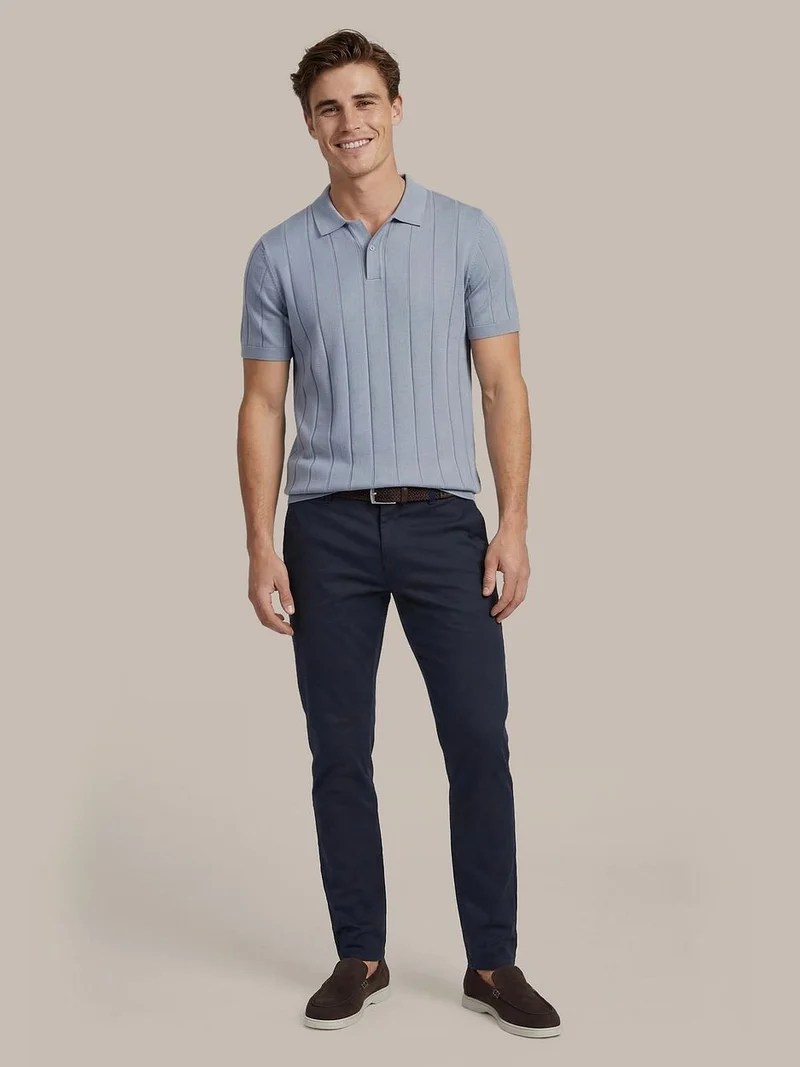 Respect polo drop needle staal blauw