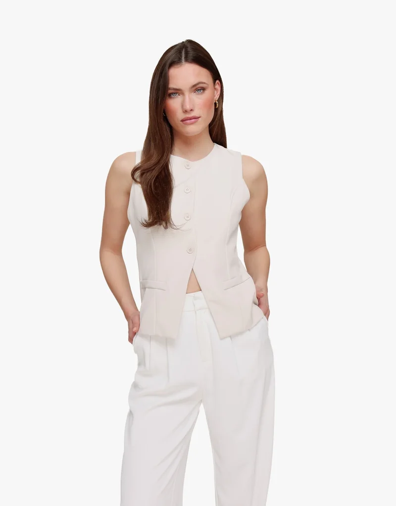 Beige Hoge Knopen - Gilet