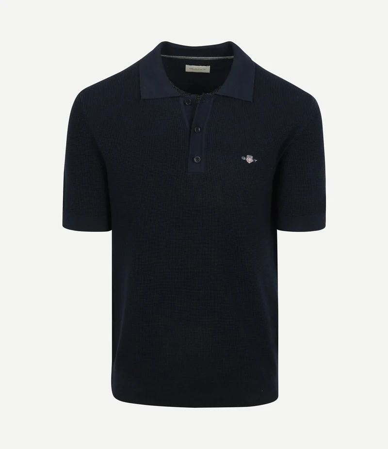 Knitted poloshirt donkerblauw