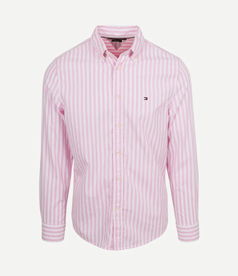 Poplin overhemd streep roze