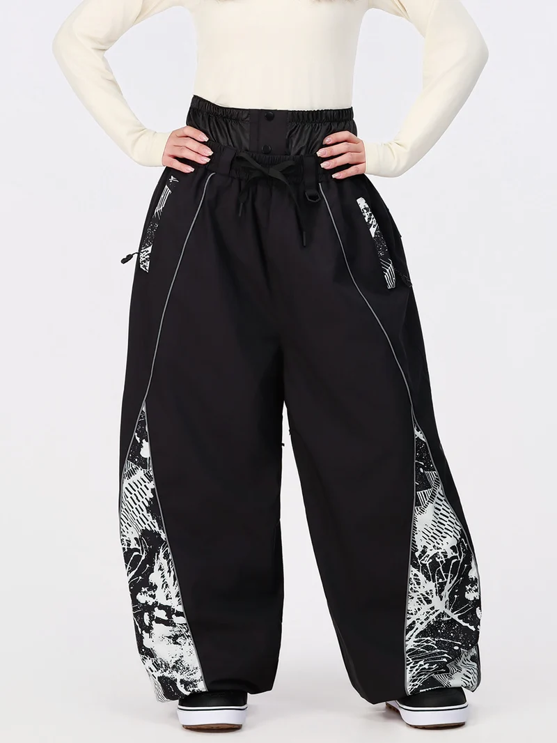 Women's Hyper Flux Color Graffiti Panel Reflective Line Jogger Baggy Snow Pants