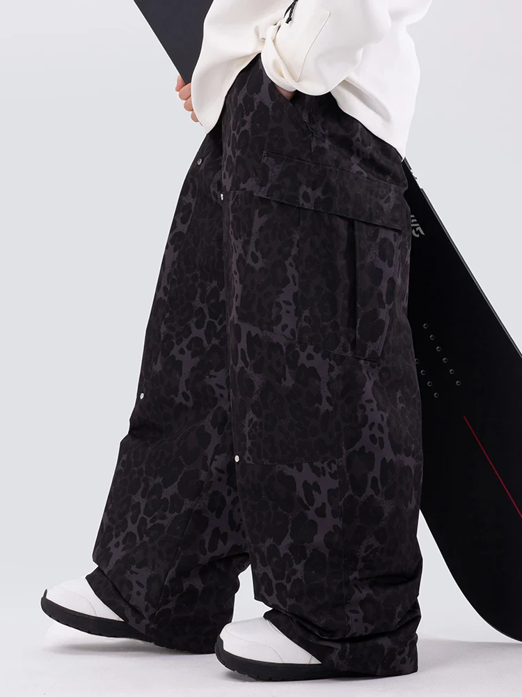 Men's Double Knee Mountain Freestyle Leopard Baggy Snow Pants