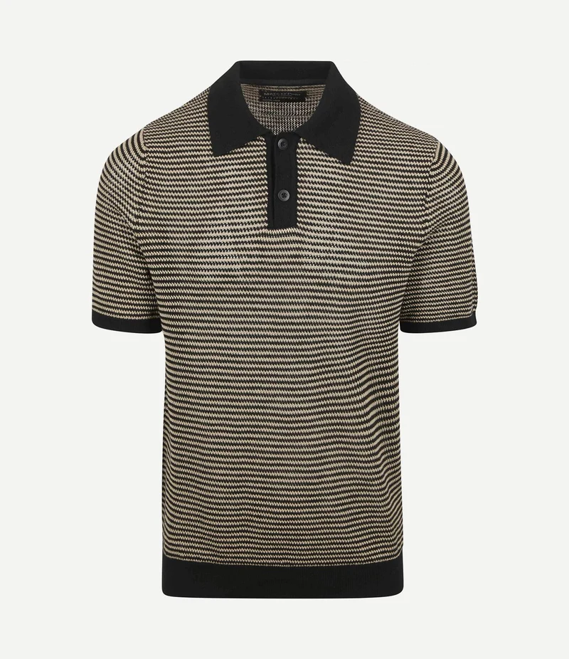 Knitted poloshirt strepen zwart beige