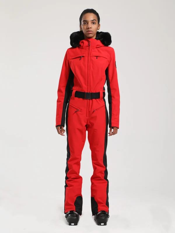 Women's Gsou Snow Classic Faux-Fur Trim Flare Dawn Ski Suit One Piece