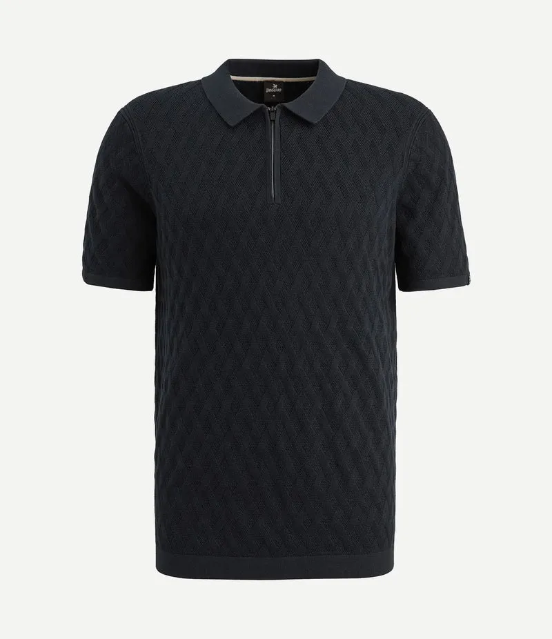 Knitted poloshirt half-zip donkerblauw