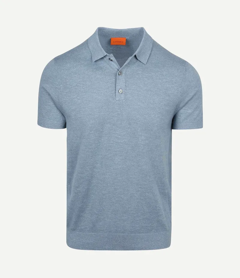 Knitted polo cotton linen blauw