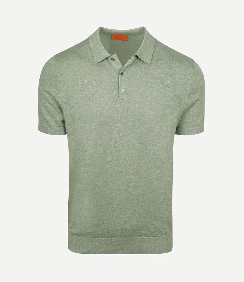 Knitted polo cotton linen groen
