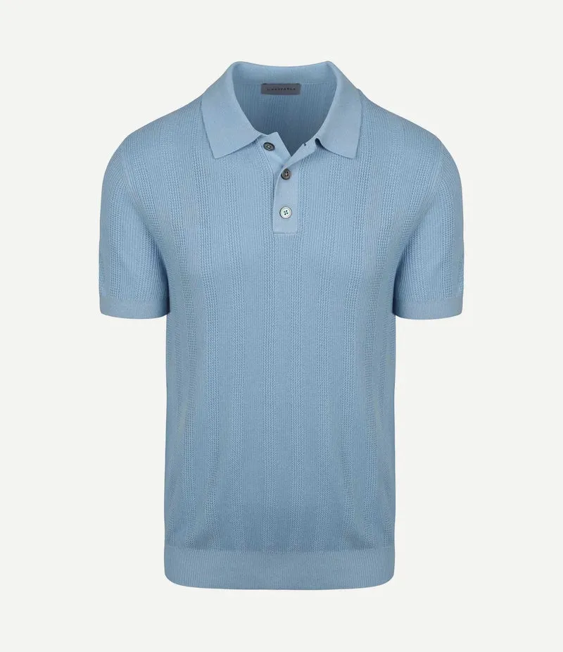 Knitted jacquard polo lichtblauw