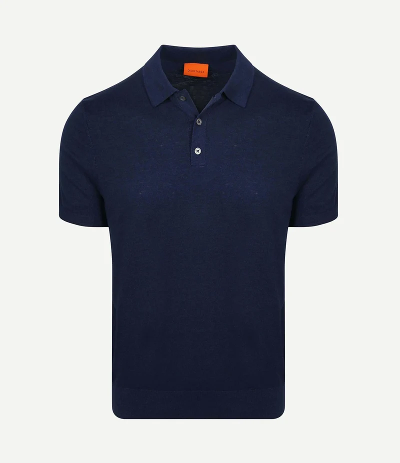 Knitted polo cotton linen donkerblauw