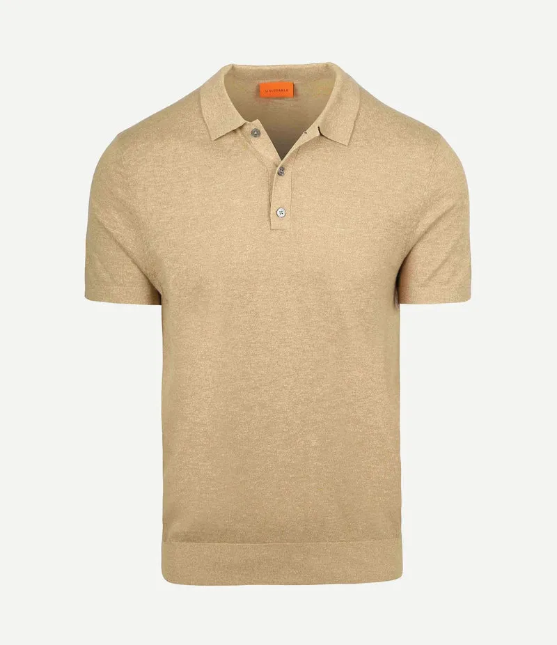 Knitted polo cotton linen beige