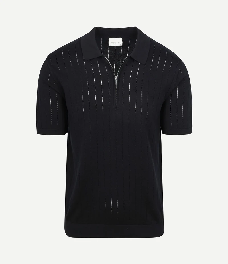 Knitted halve rits poloshirt dropneedle donkerblauw
