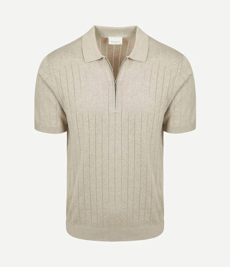 Knitted halve rits poloshirt dropneedle beige