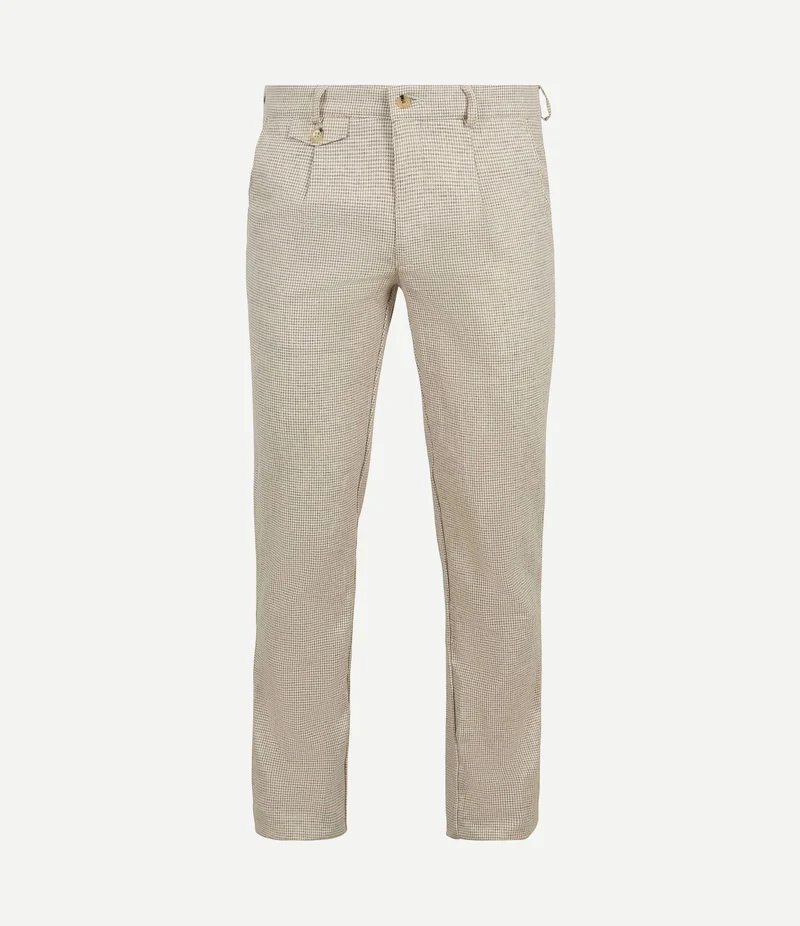 Chino Pico pleat cotton linen pepita beige