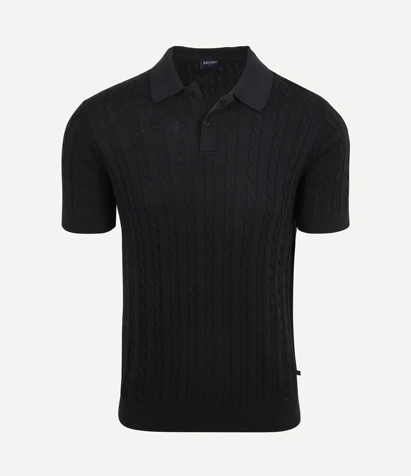 Respect polo knit cable donkerblauw
