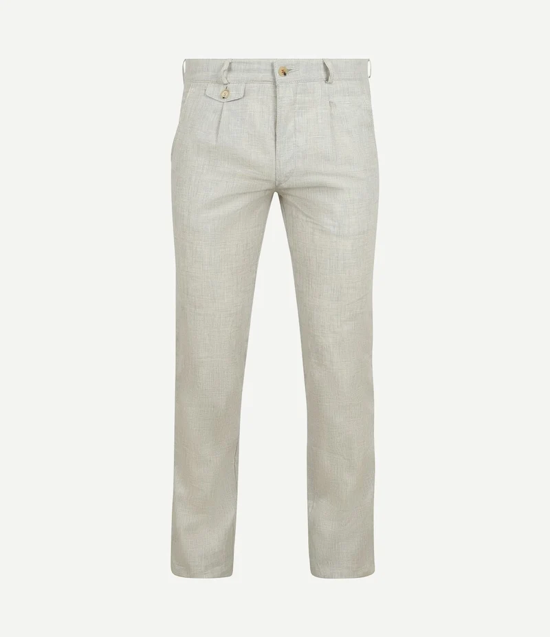 Chino Pico pleat cotton linen glencheck lichtgrijs