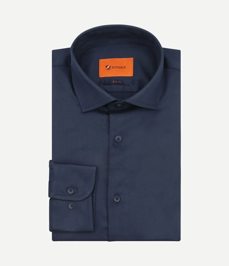 Satin overhemd marine