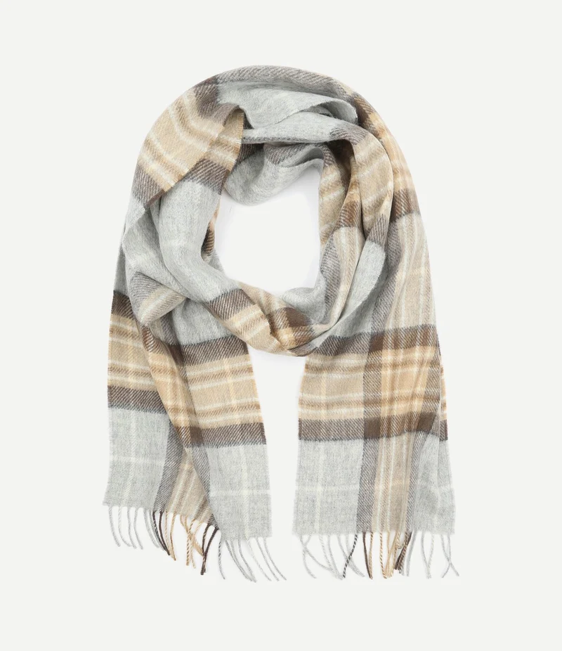 Sjaal ruit merino wol beige grijs