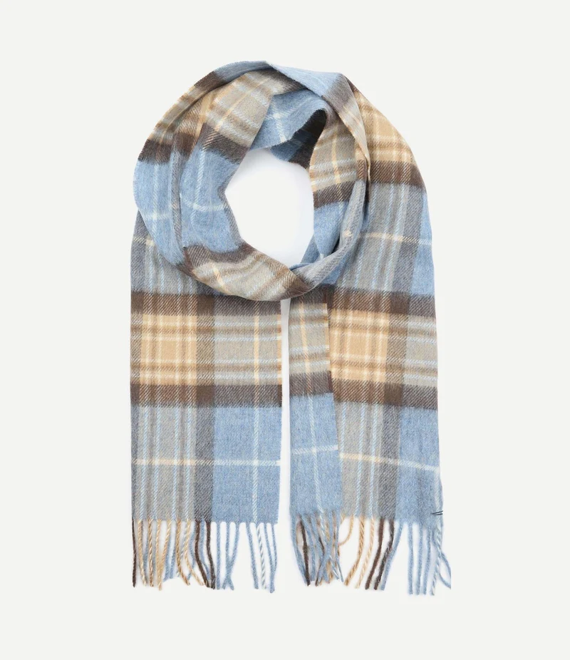 Sjaal ruit merino wol beige blauw