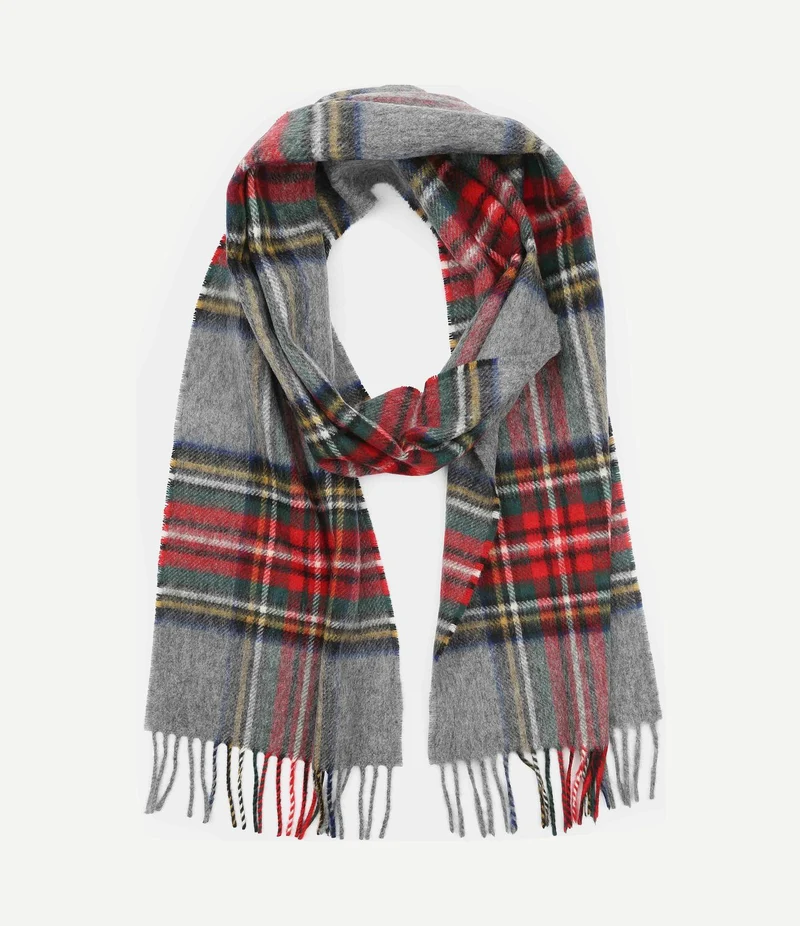 Sjaal ruit merino wol grijs multicolour