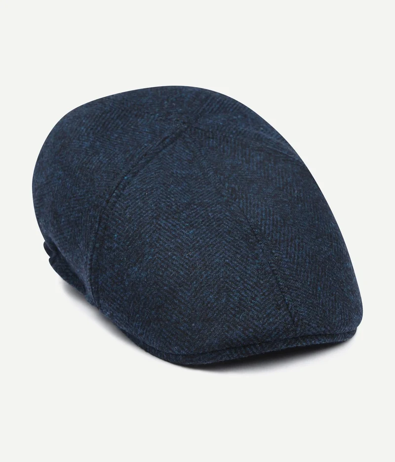 Flat cap wool herringbone donkerblauw