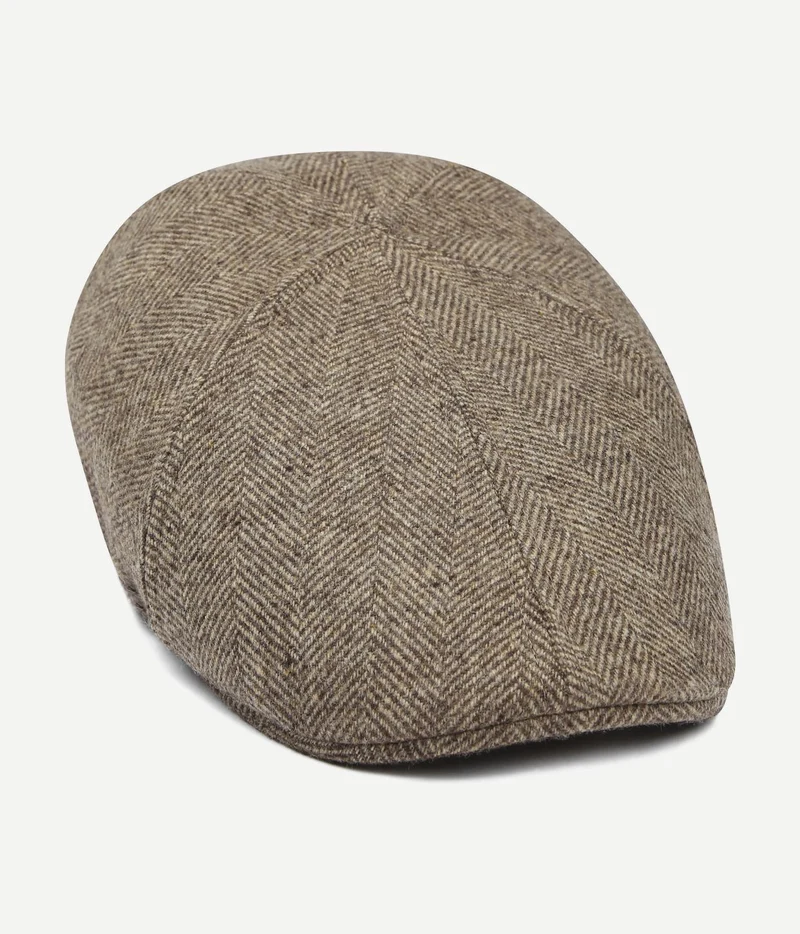 Flat cap wool herringbone beige