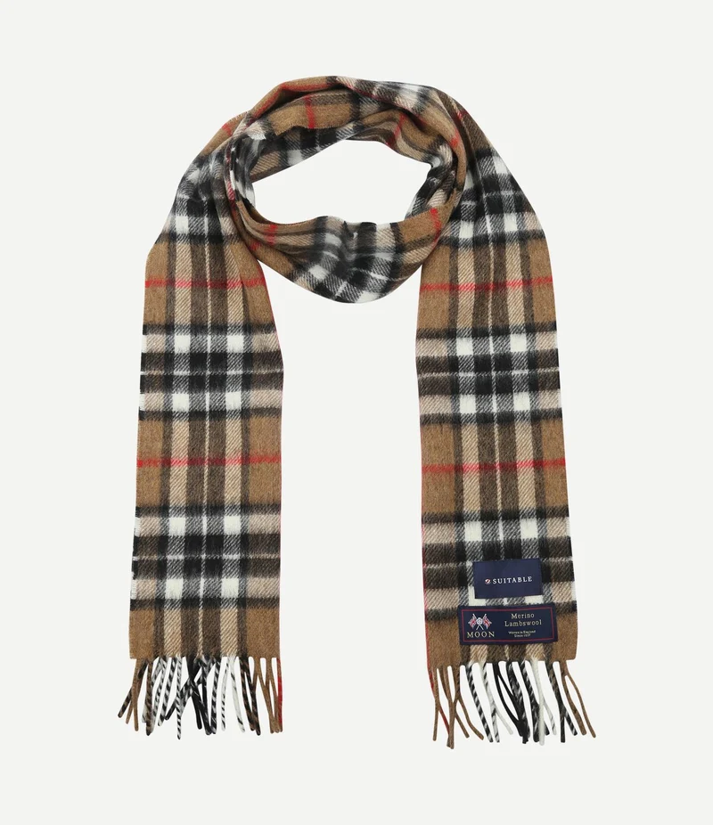 Sjaal ruit merino wol beige