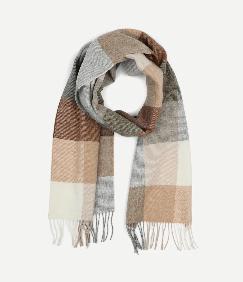 Sjaal wol ruiten bruin grijs beige