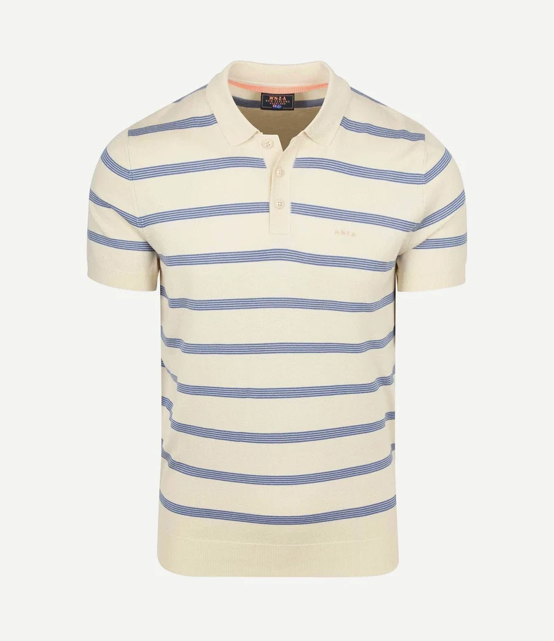 Knitted polo streep ecru