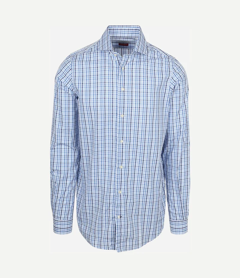 Extra lange mouwen overhemd ruit blauw