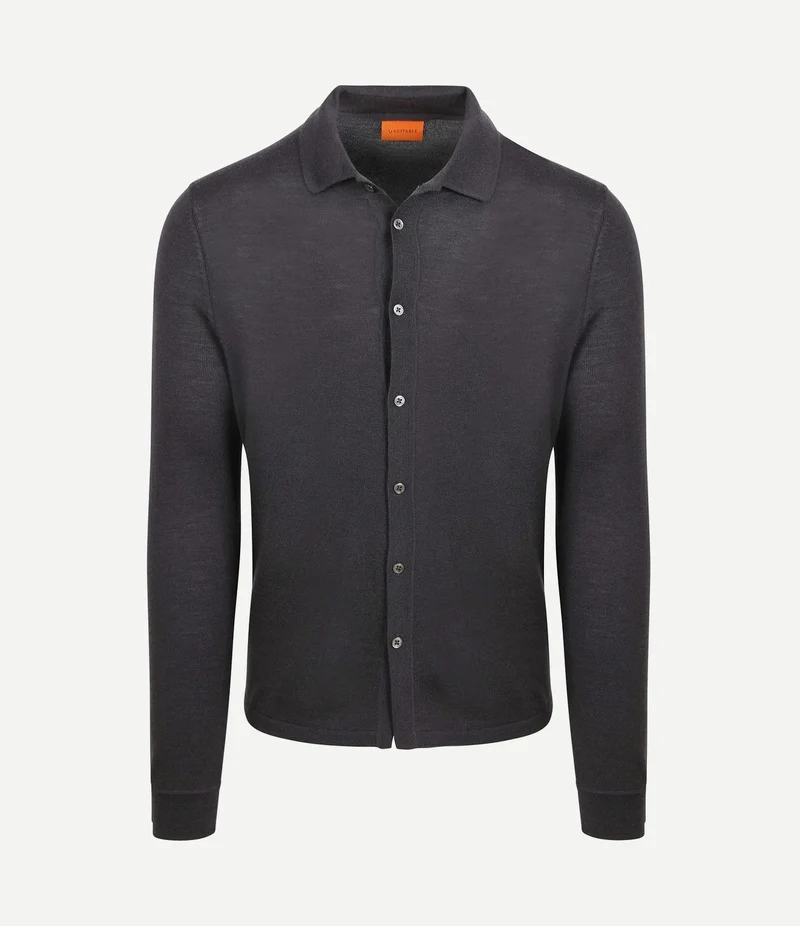 Cardigan shirt merino antraciet