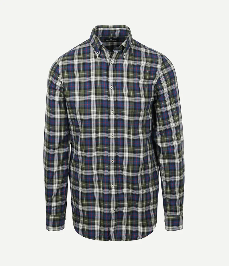 Overhemd flanel checks groen blauw