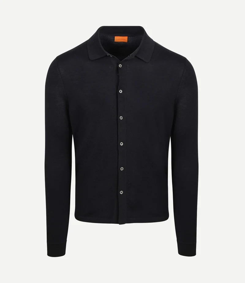 Cardigan shirt merino donkerblauw