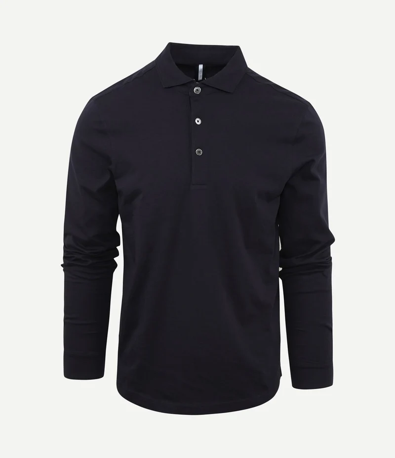 Longsleeve polo donkerblauw melange