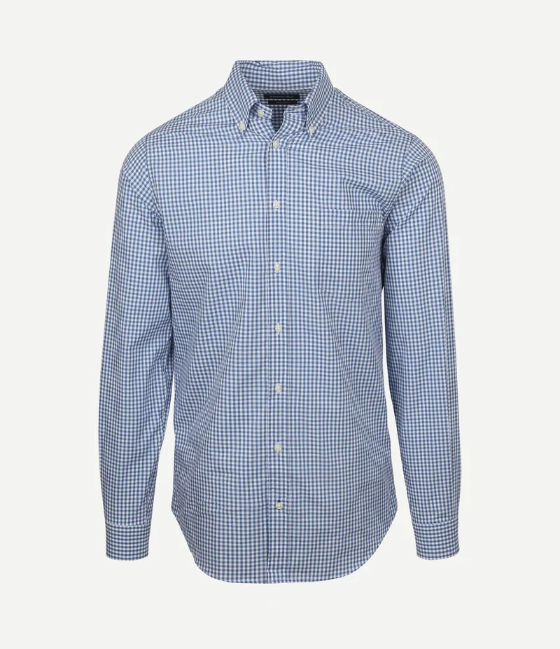 Poplin overhemd ruit lichtblauw
