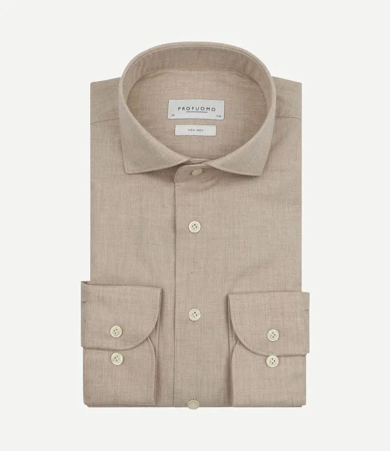 Overhemd peached twill flanel beige