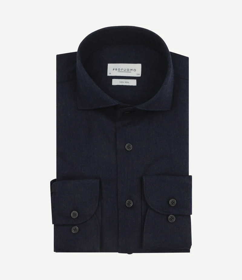 Overhemd peached twill flanel donkerblauw