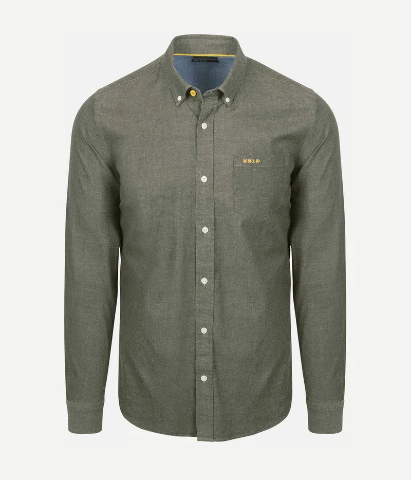 Shirt James twill melange olijfgroen