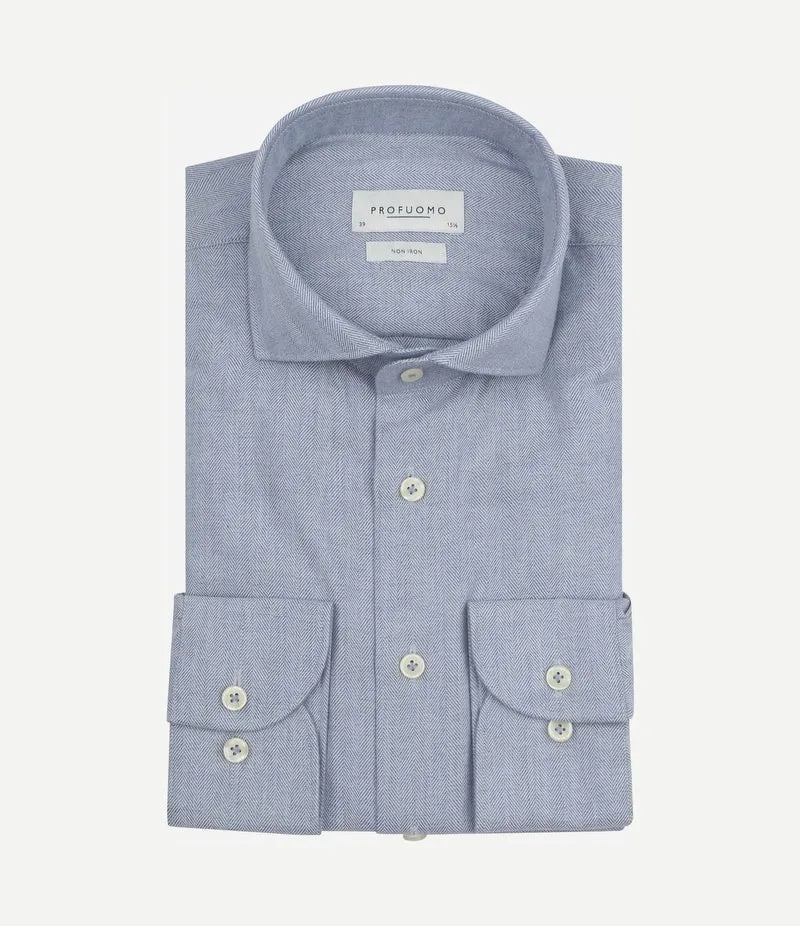 Overhemd peached herringbone flanel blauw