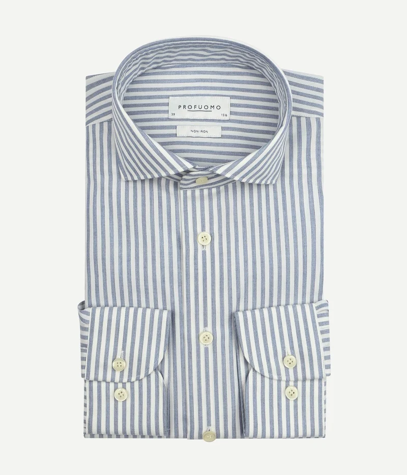Overhemd peached stripes flanel blauw