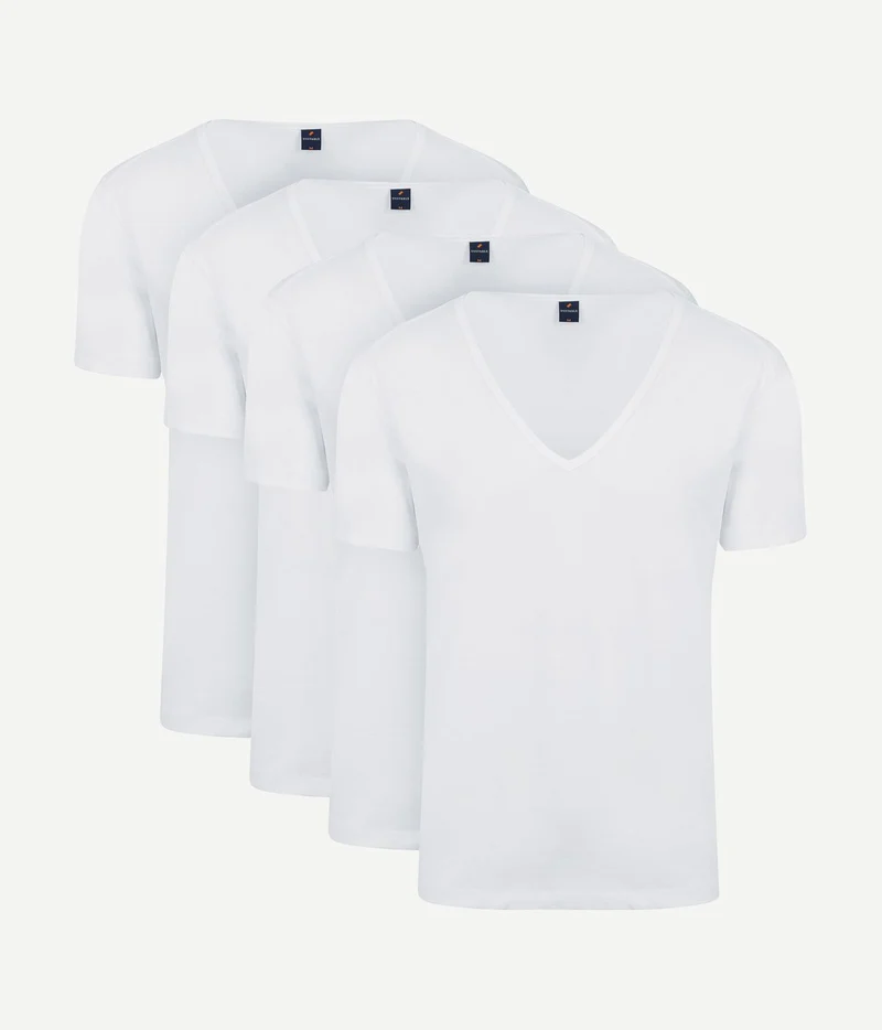T-shirt wit diepe v-hals Vitaru stretch (4-pack)