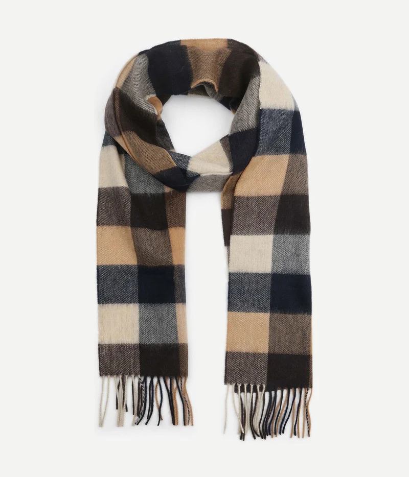 Sjaal tattersall donkerblauw beige