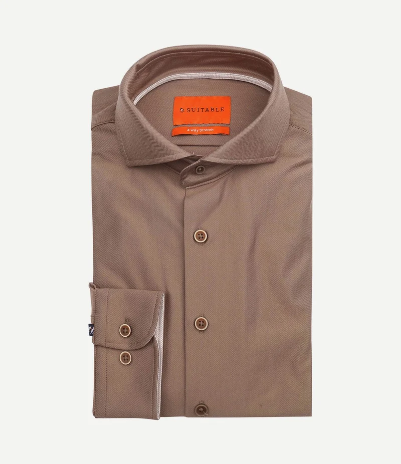 Herringbone overhemd taupe