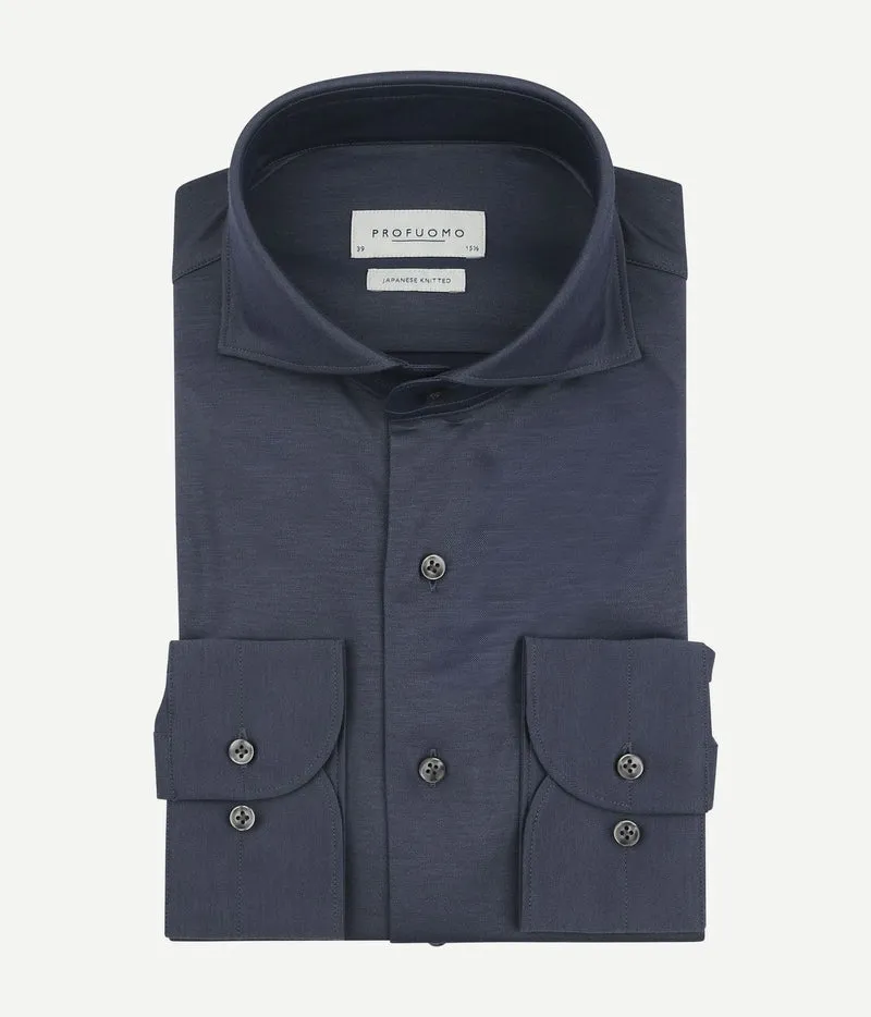Japanese knitted overhemd denim donkerblauw