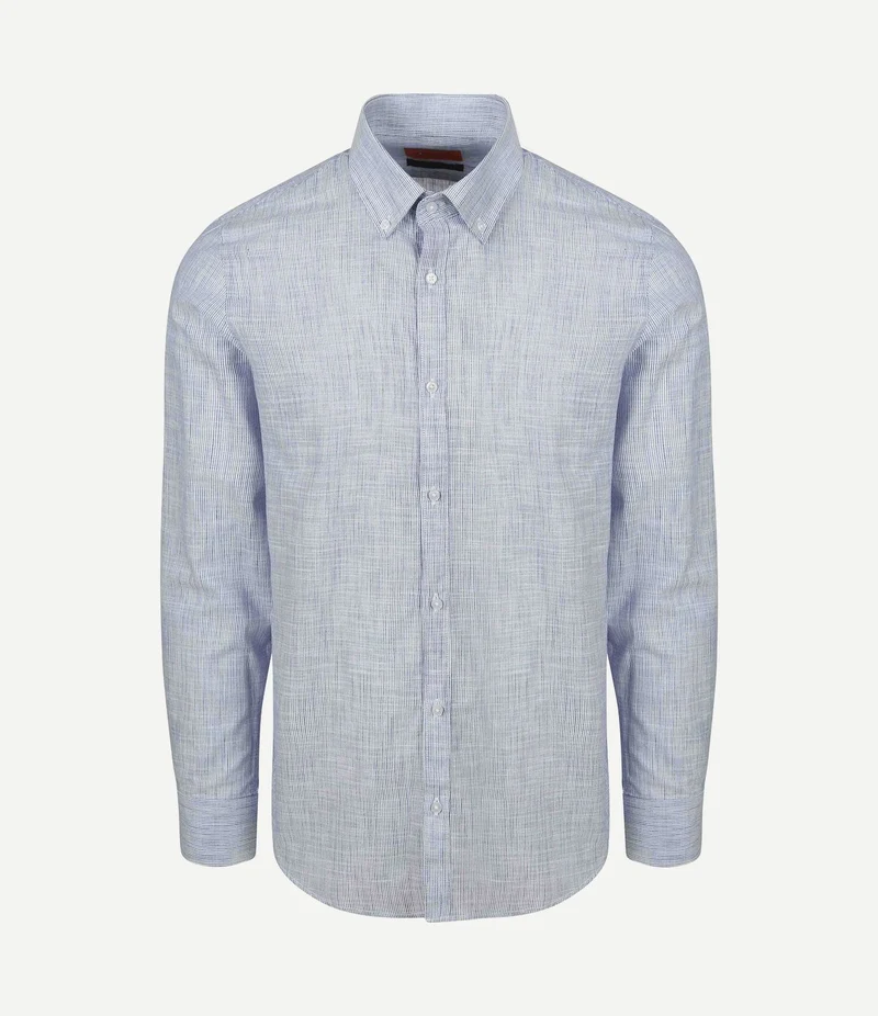 Overhemd cotton slub streep blauw