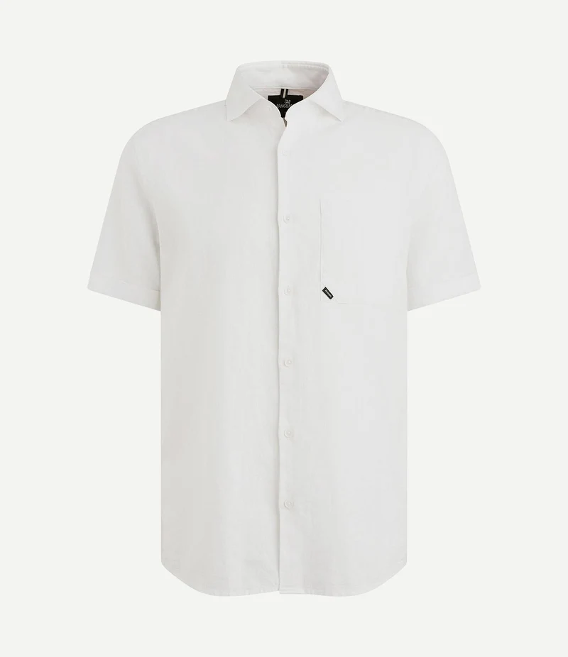 Short sleeve overhemd linnen blend wit