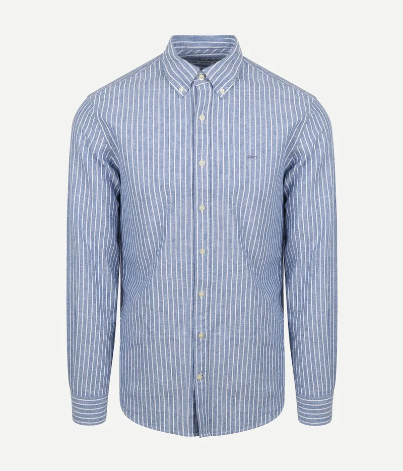 McGregor overhemd linnen blend streep blauw | Regular-fit